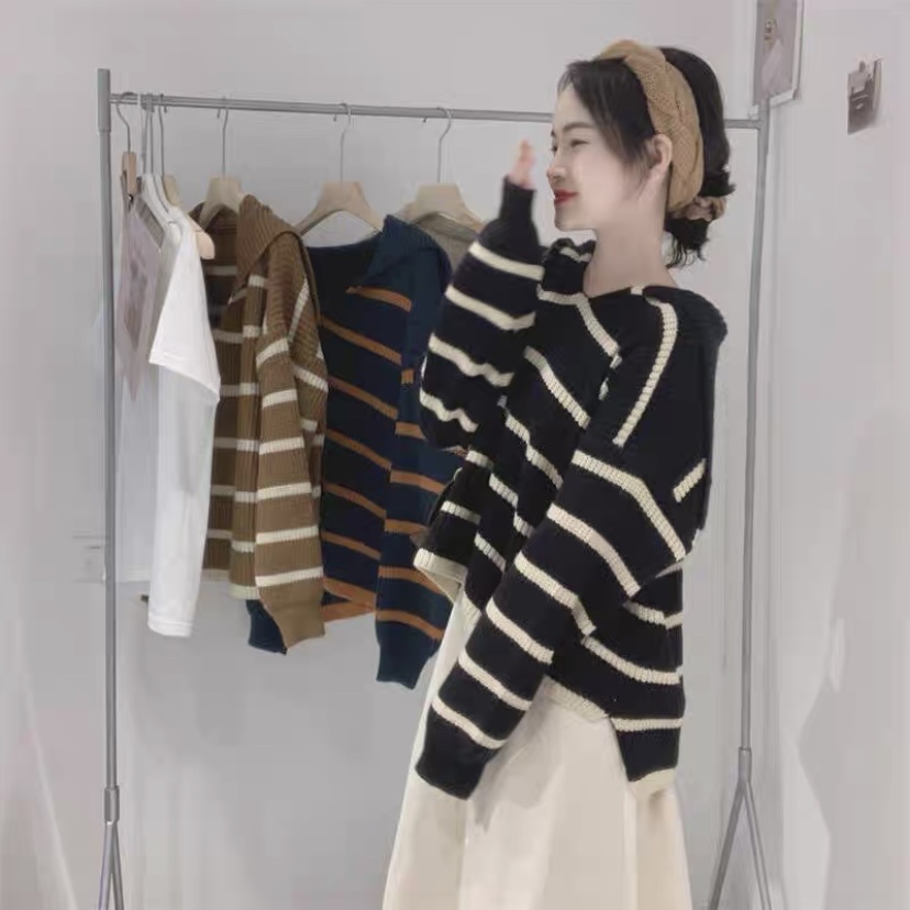 Áo Len Hạt Gạo Cổ Phù Thủy Kẻ Ngang M256-Violet