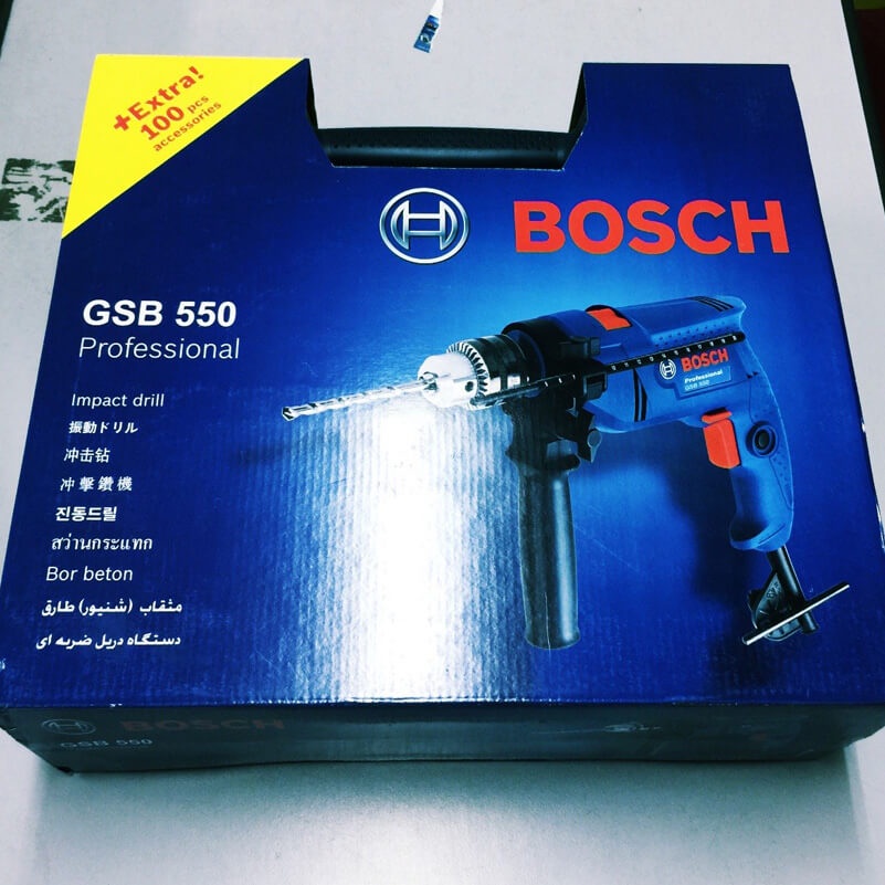 Set bộ máy khoan Bosch GSB 550 100 món phụ kiện - SKU 06011A15K7