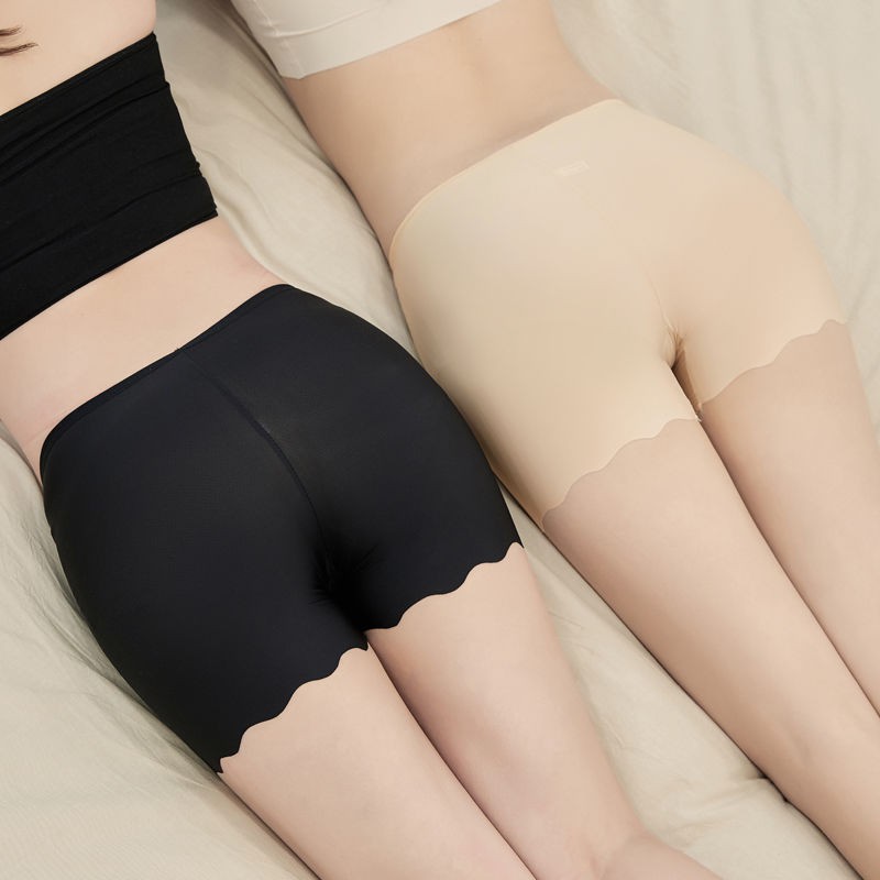 Women Ice Silk Safety Pants Rippled edge Solid Color Shorts