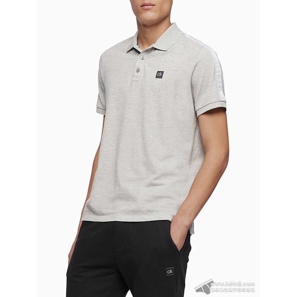 Áo thun nam Calvin Klein 6842 Regular Fit Logo Band Stripe Polo Shirt History Heather