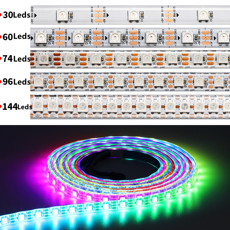 Cuộn Dây Đèn Led Thông Minh 1m / 5m DC5V WS2812B WS2812 Led Pixel 1 IC 1 Led RGB IP30 / 65 / 67