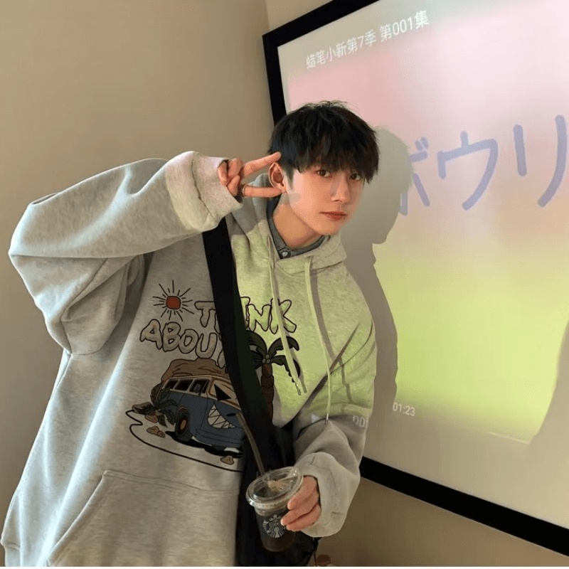 Áo Hoodie Thể Thao Dáng Rộng In Chữ Thời Trang Nhật Bản Giản Dị Dành Cho Nam
