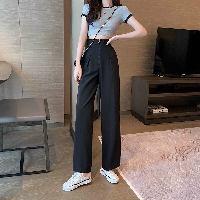 Quần Ống Rộng🌸 Quần Cullotes dáng rộng lưng cao Khóa Trước Không Cúc, Dáng Công Sở So Hot | BigBuy360 - bigbuy360.vn