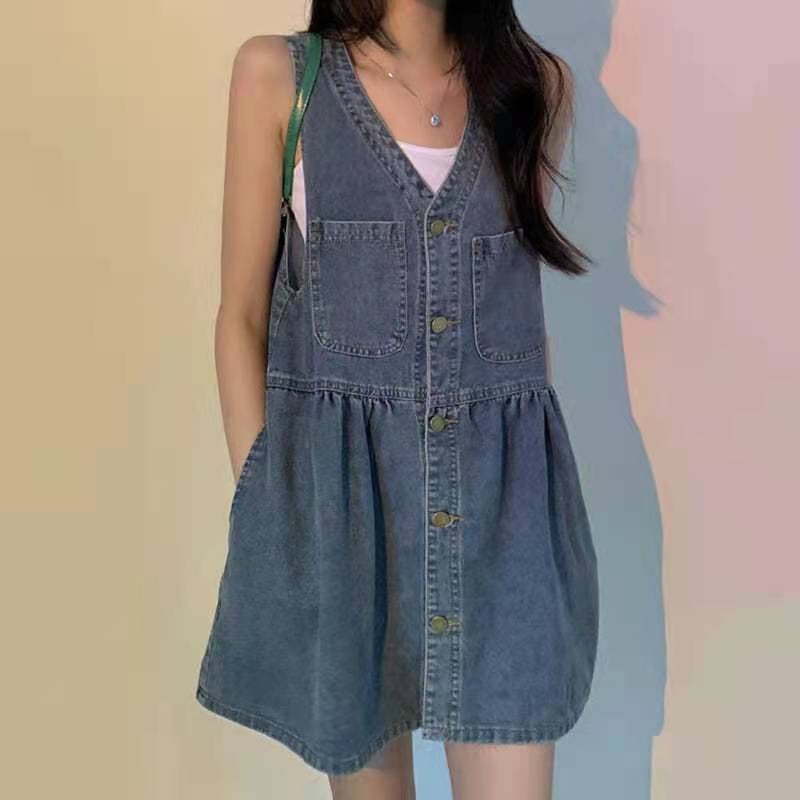 Summer 2022 new denim vest dress female sleeveless Korean version loose small casual suspender short skirt