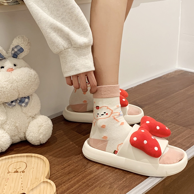 Dép IELGY quai ngang đế dày đính nơ chấm bi cỡ lớn thời trang cho nữ