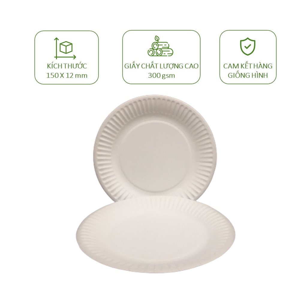 50 dĩa giấy đường kính 15cm dùng 1 lần ăn bánh kem