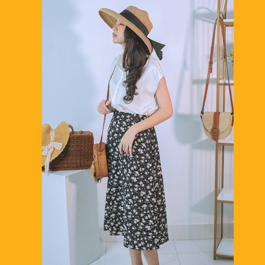 Chân váy dài vintage hoa nhí chân váy đẹp lụa hàn hai lớp 40-80kg | BigBuy360 - bigbuy360.vn
