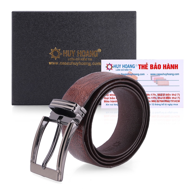 Thắt lưng nam da đà điểu Huy Hoàng trơn 4P đầu kim màu đen, nâu đất, nâu đỏ, vàng bò HP4429-30-31-32