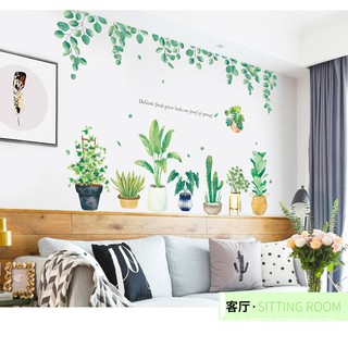 (NEW) Decal Hàn Quốc dán tường decor quán trà sữa, quán cà phê, spa, tiệm nails, nhà ở, văn phòng- Giàn lá chậu cây