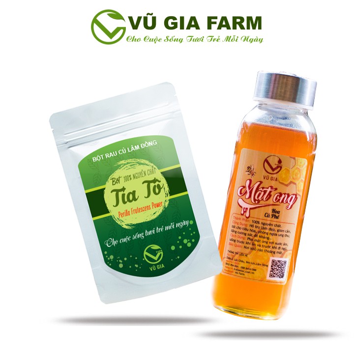 [Mã LTBAUAB14 giảm 7% đơn 99K] Combo Bột Tía Tô Sấy Lạnh 50g + Mật Ong Hoa Cà Phê 420g - Nguyên Chất Vũ Gia