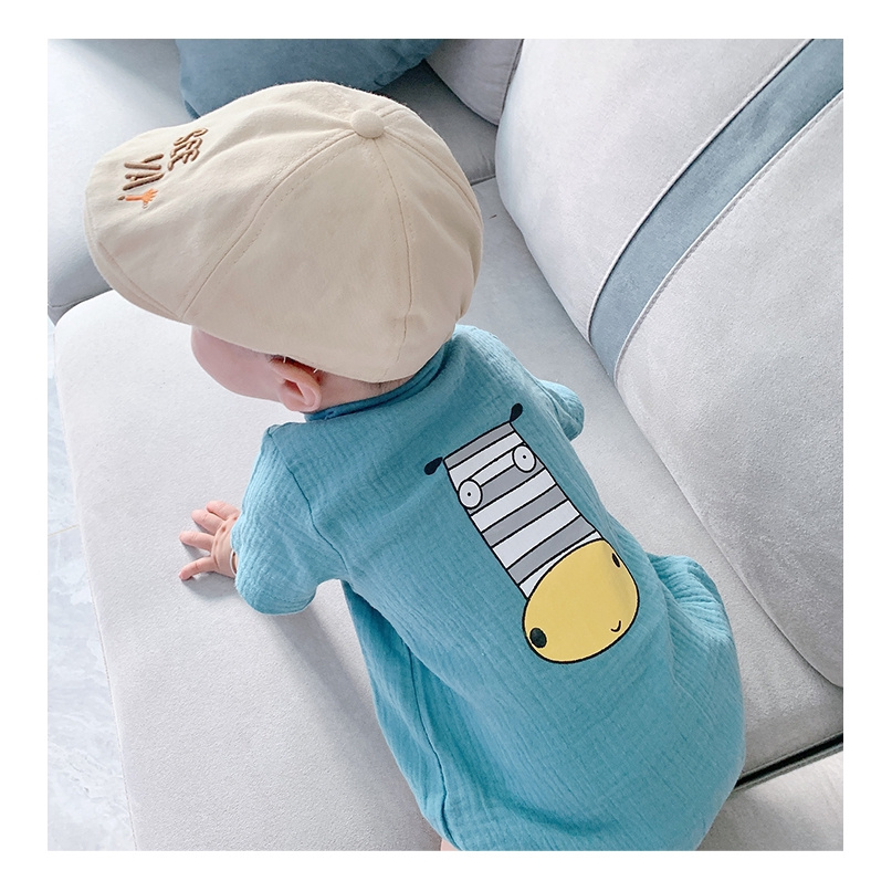 Bộ Áo Liền Quần Cotton Tay Ngắn In Họa Tiết Hoạt Hình Động Vật Dễ Thương Dành Cho Bé Trai 0-18 Tháng Tuổi