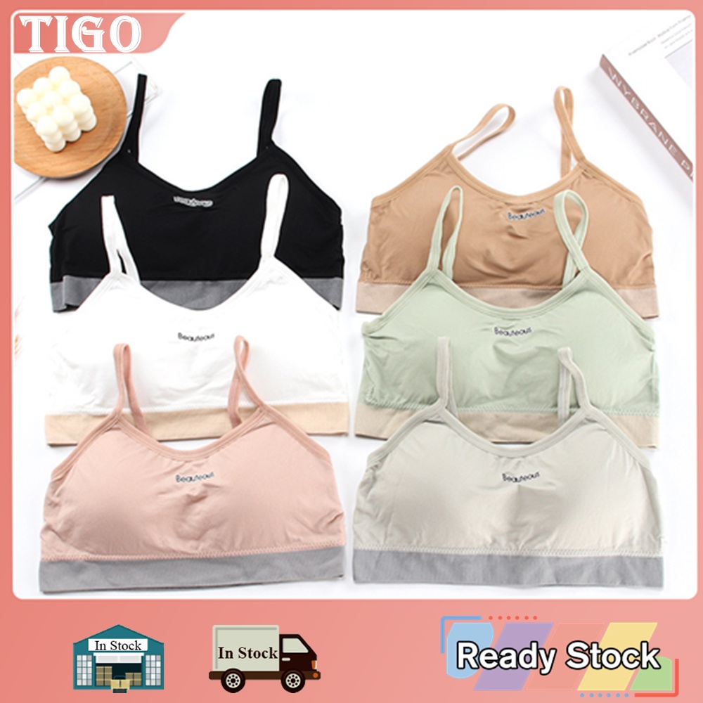 ♥Tigo♥ Girls' Bra Cotton Contrast Letter Printed Sling Bra No Steel Ring Teenager Student Bra With Removable Sponge Pads