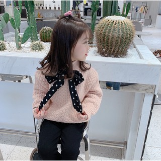 [A044] Áo len nơ cổ chấm bi sz 90-140
