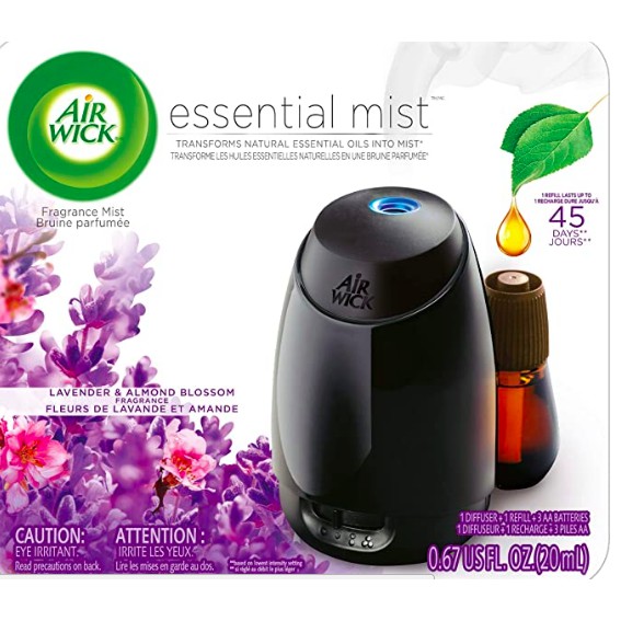 Máy xông tinh dầu siêu âm không pha nước AirWick Essential Mist, Lavender & Almond blossom USA