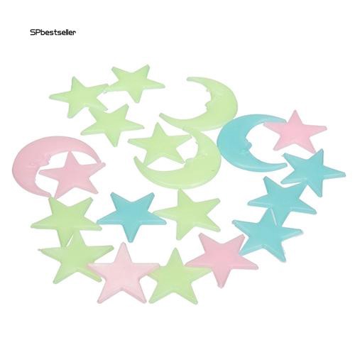 Bộ 20 hình dán dạ quang hình trăng sao trang trí tường