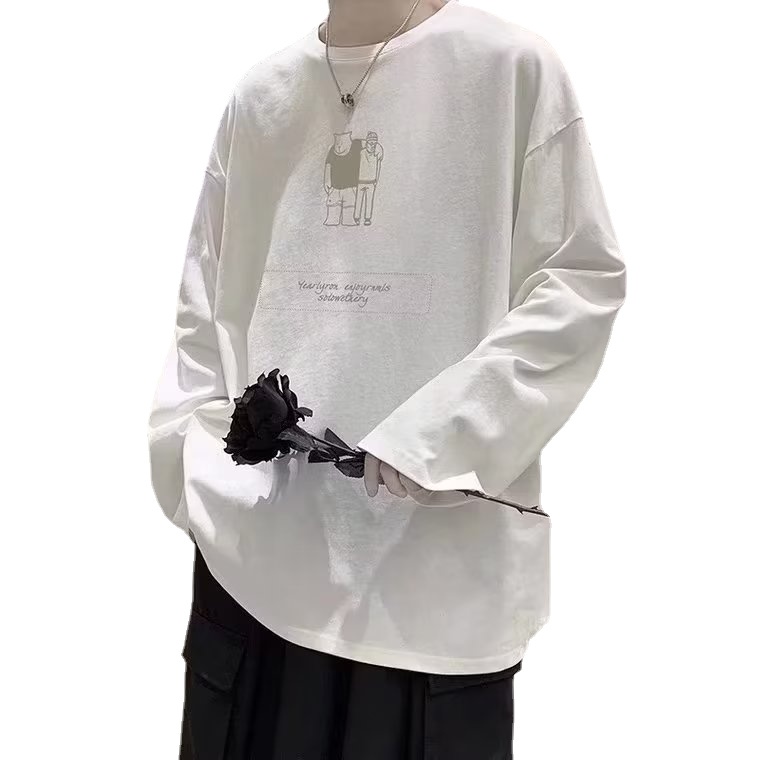 Áo Thun Tay Dài Cổ Tròn Dáng Rộng In Chữ Phong Cách Hip Hop Nhật Bản Thời Trang Cho Nam Cỡ M-5XL