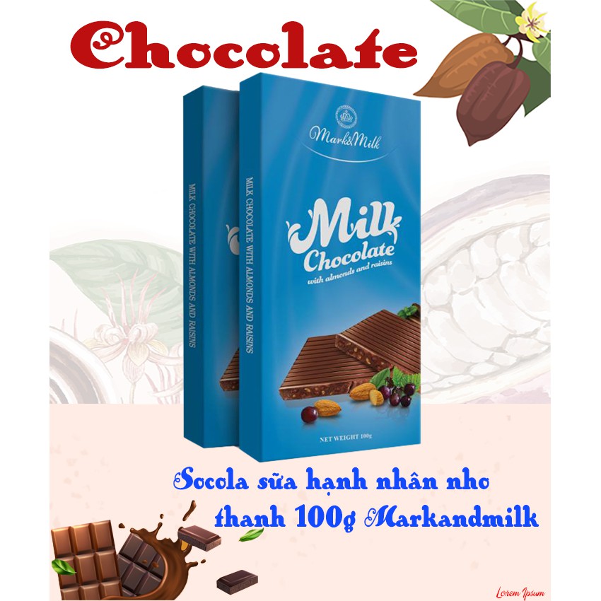 Socola sữa hạnh nhân thanh 100g vị ngọt nhẹ hòa quyện vị béo của socola có mùi thơm thanh ngọt