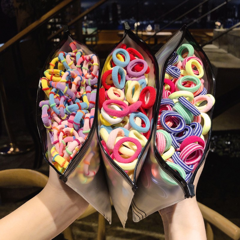 Bộ 28/50/100 dây cột tóc co giãn nhiều màu sắc xinh xắn cho bé gái