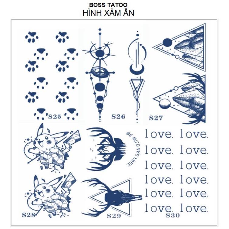 Hình xăm ẩn - xăm dán tatoo hiển thị sau 8h-24h. Boss tatoo, size &lt; 10x6cm TXATH