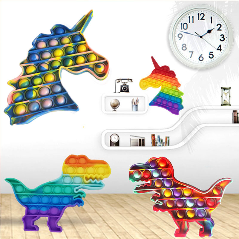 New Rainbow Tiktok Pop It Unicorn Dinosaur Fidget Toy Kids Push Bubble Stress Relief Toys