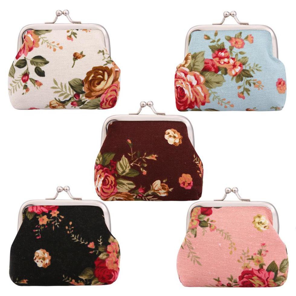 Ví vải canvas in hoa đựng tiền xu phong cách vintage đáng yêu cho nữ