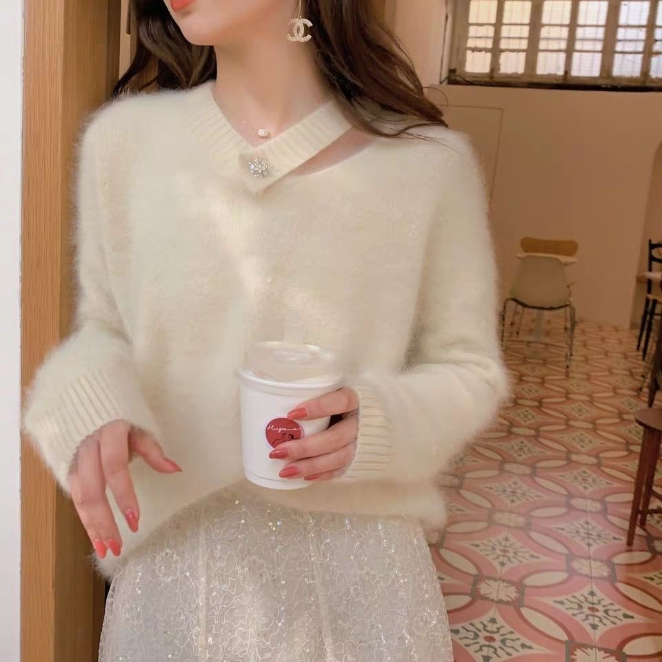 Áo Len Dài Tay Cổ Chữ V Thiết Kế Mới Thời Trang Dành Cho Nữ