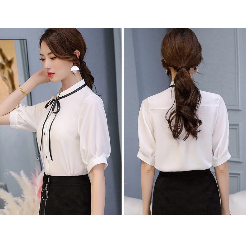 Áo kiểu chất kate lụa tay lỡ cổ trụ thời trang công sở cho phái nữ S45