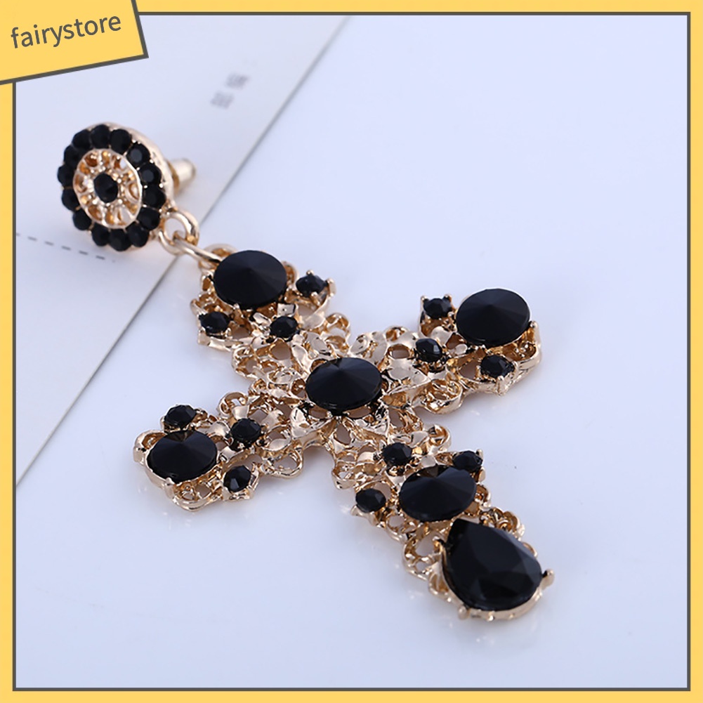 Bông Tai Hình Thánh Giá Đính Đá Phong Cách Cổ Điển