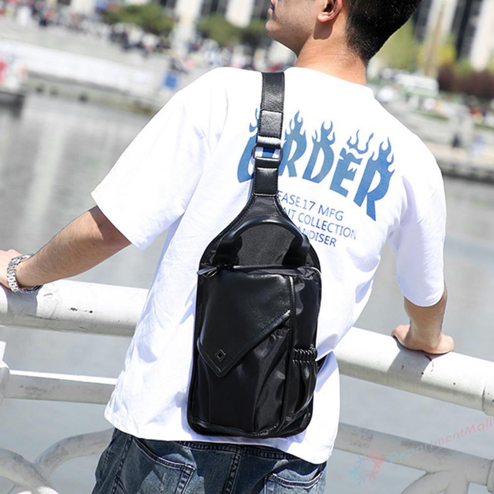 【High Quality】Men PU Leather Nylon Shoulder Bag Chest Pack Sling Travel Messenger Handbag