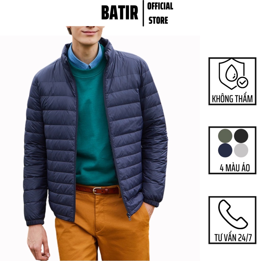 Áo khoác nam Áo phao lông vũ Jacket Nam cao cấp BATIR dáng Regular fit cổ trụ 3 phân bo cổ tay và gấu áo