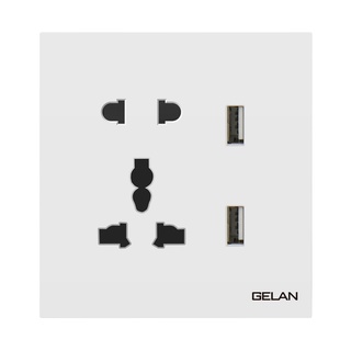 [Series E9] Bộ ổ cắm 5 chấu cùng ổ sạc USB đôi 2.1A GELAN