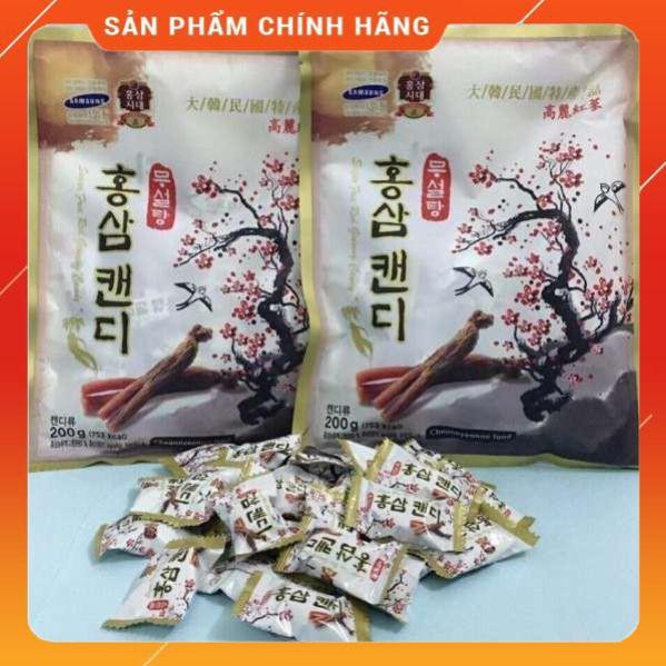 Kẹo Sâm Không Đường Hàn Quốc, Gói 200gr - Kẹo Không Đường Cành Đào Chính Hãng