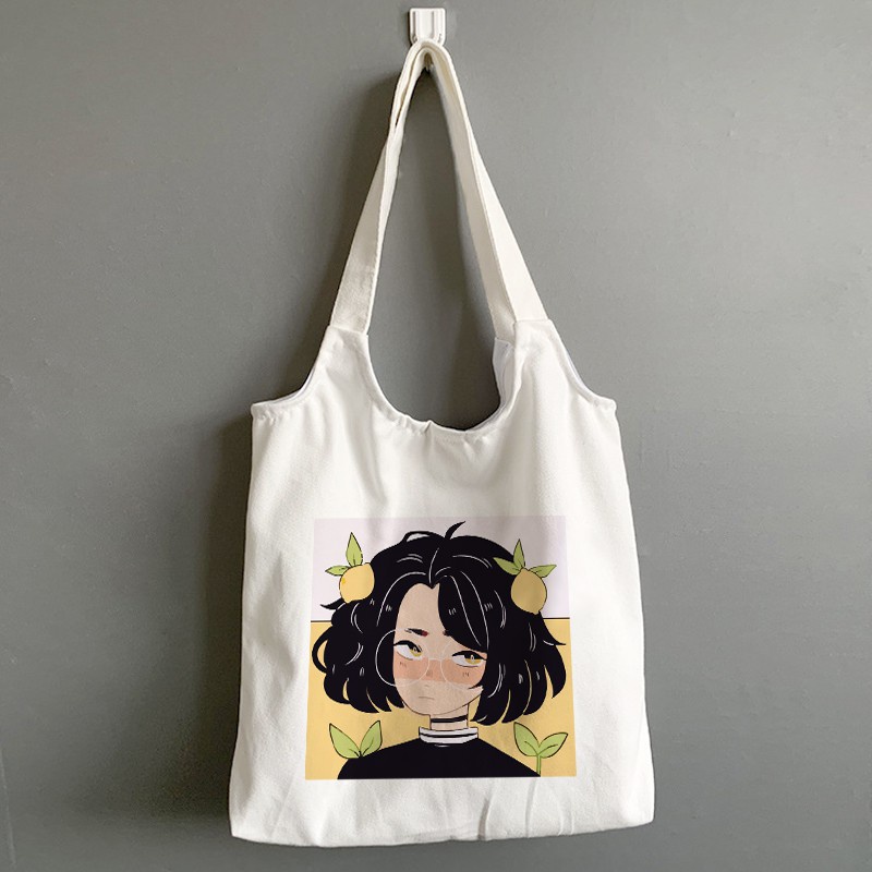 Túi Tote Orange Girl Quai Tròn Vải Canvas Có Khóa Kéo