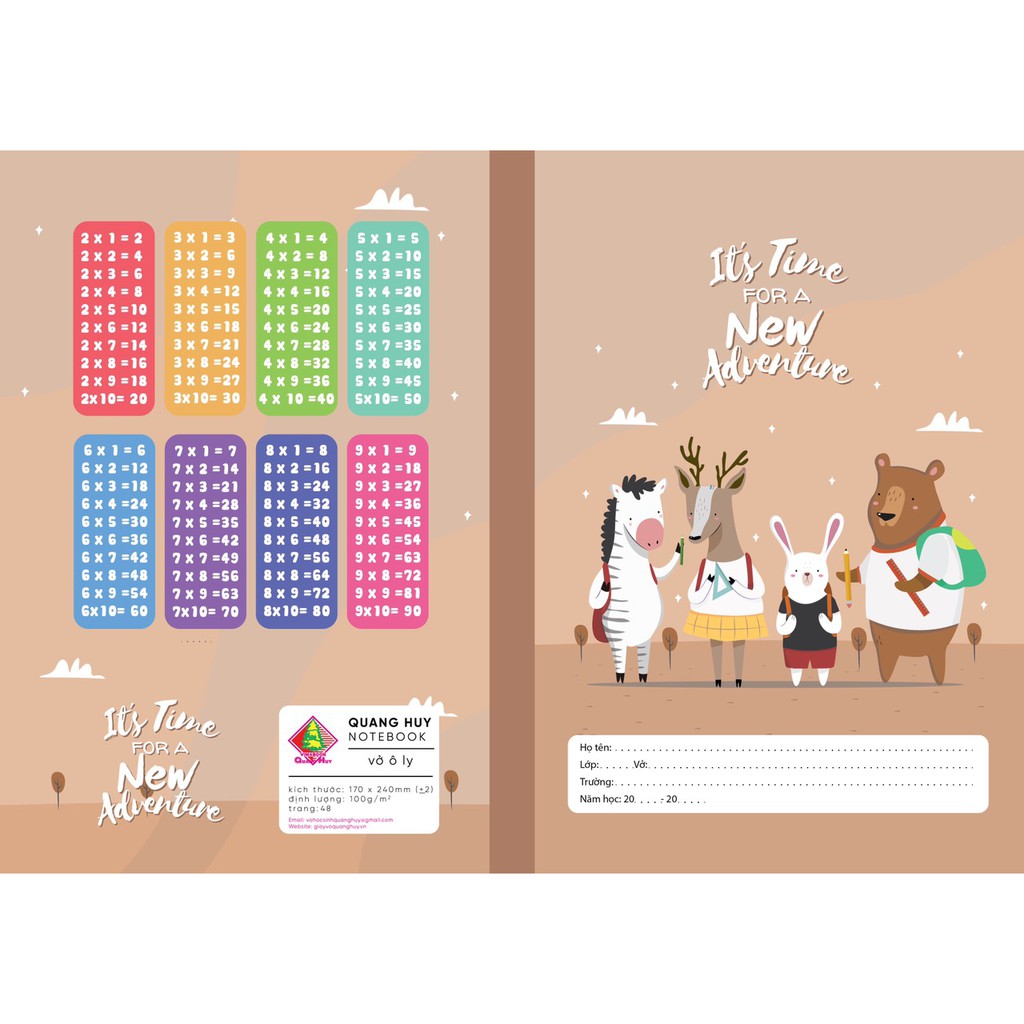Vở ô ly QUANG HUY 48 trang Duplex, Tập vở viết 4 ly cho bé luyện chữ, giấy dòng kẻ 5 ly, ô li giá rẻ, vo hoc sinh cap 1