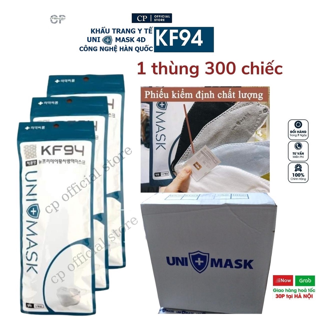 Khẩu trang UNI MASK 4D KF94 chính hãng 1 thùng 300 chiếc ôm mặt, mềm, mịn, đẹp.