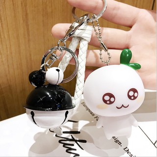 Bộ móc khóa đầu hành cute kèm bộ chuông, dây da cao cấp