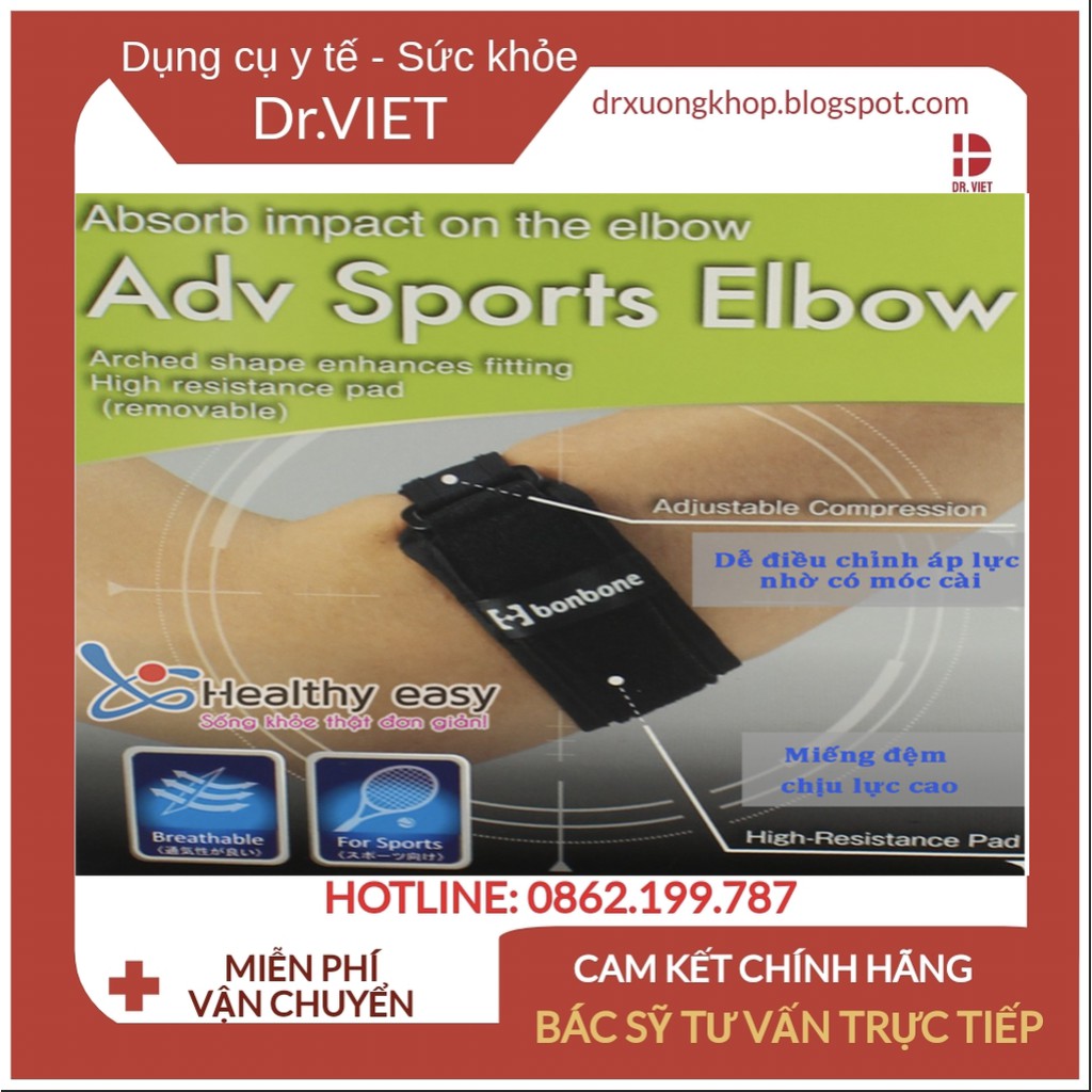 Đai nẹp khuỷu tay Adv Sports Elbow bảo vệ và hỗ trợ chấn thương- Chính hãng 100% từ Nhật Bản-Giúp chuyển động nhẹ nhàng