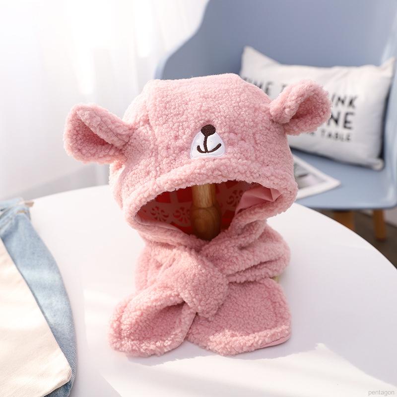 Mũ trùm đầu chụp tai giữ ấm hình gấu hoạt hình dễ thương cho bé