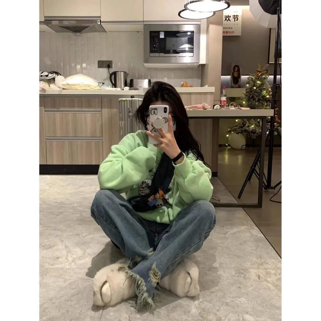 Jiashucheng Quần Jean Rách Lưng Cao Phối Tua Rua Rách Đường Phố Mùa Xuân Hè Cho Nữ