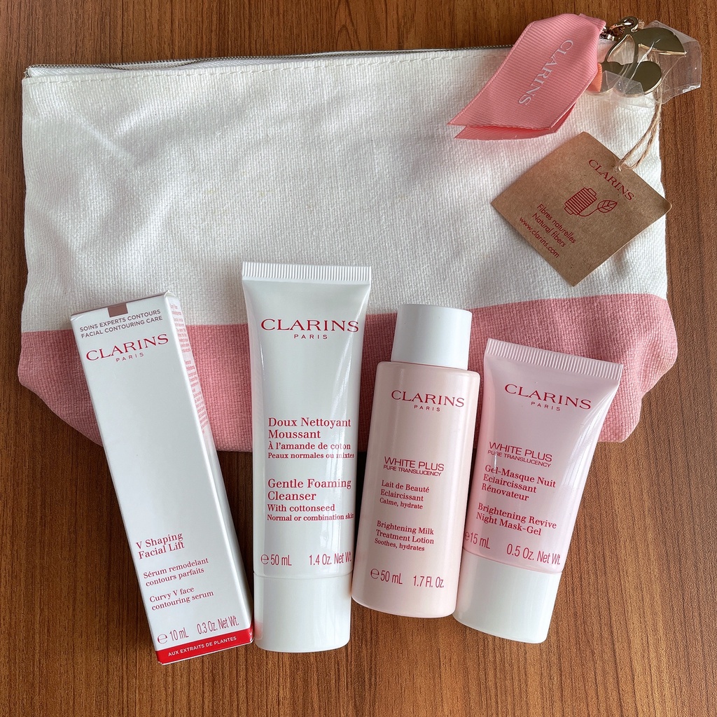 SET 5 MÓN CLARINS WHITE PLUS - SERUM, LOTION, CLEANSER, V SHAPING CLARINS