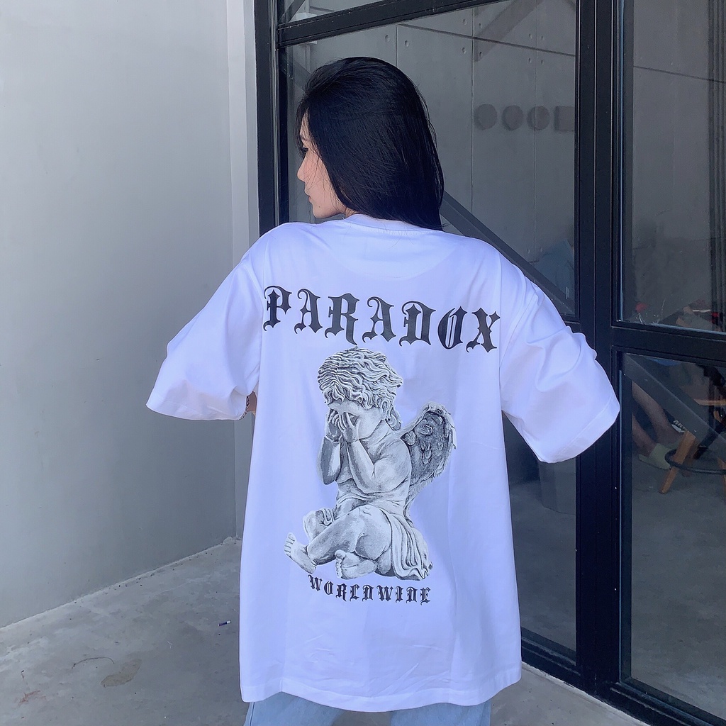 Áo thun form rộng Paradox tay lỡ - Unisex - In hình - WEEPY ANGEL - Màu trắng