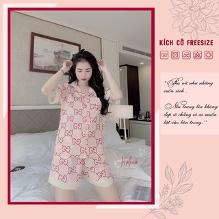 Pijama lụa nữ cộc tay lụa hàn cao cấp, Bộ đùi mặc ở nhà lụa Kanila