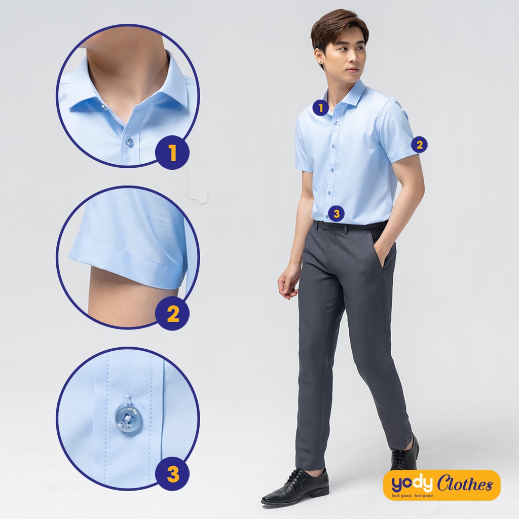 [Mã WABRYD221 giảm 10% đơn 250K] Áo sơ mi nam ngắn tay YODY vải lụa nến cao cấp khô thoáng giữ form SNM4001 | BigBuy360 - bigbuy360.vn