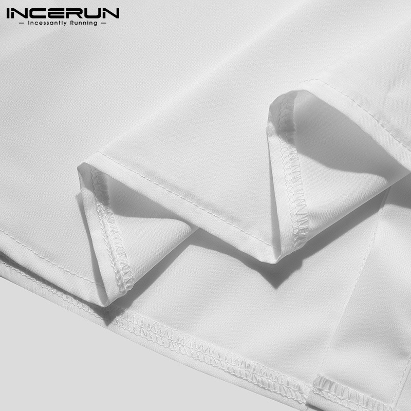 Áo sơ mi INCERUN dáng rộng tay dài màu trắng đính lông vũ cho nam