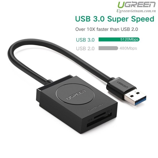 Đầu đọc thẻ USB 3.0 hỗ trợ SD/TF chính hãng Ugreen 20250 cao cấp