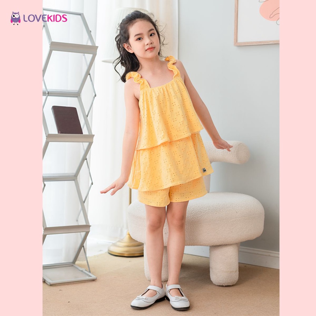 Bộ thun thêu xếp tầng bé gái chất cotton thoáng mát - Lovekids