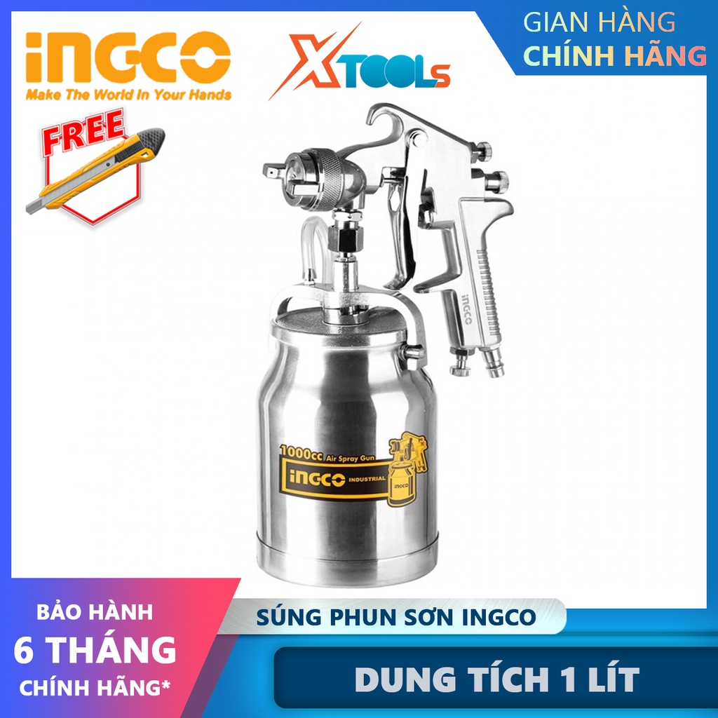 Súng phun sơn INGCO ASG3102 | máy phun sơn Vòi phun tiêu chuẩn 1.8mm, Dung tích 1.0L, Áp lực vận hành 3 - 4 bar phun sơn