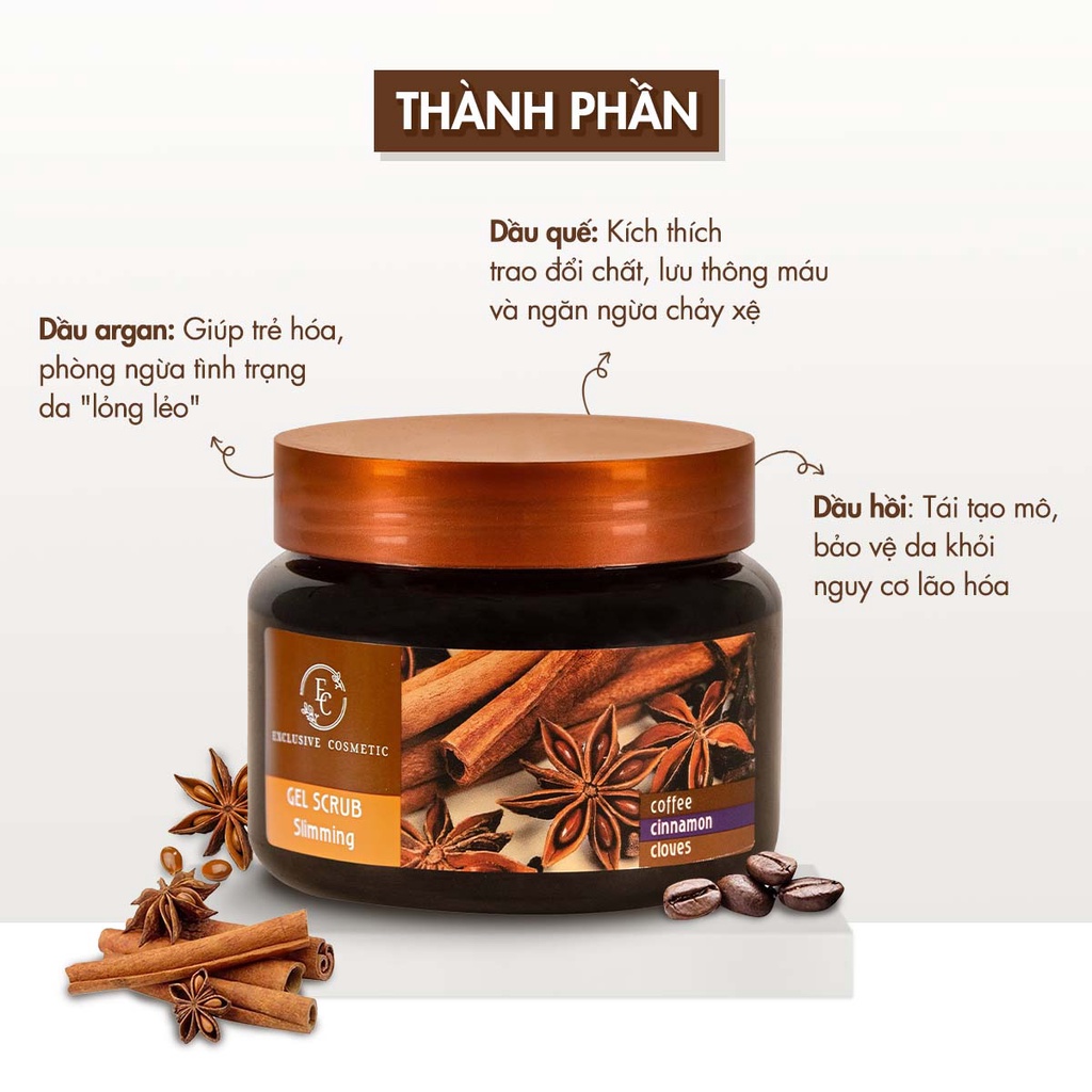 Tẩy Tế Bào Chết Exclusive Cosmetic Body Mềm Mịn Da Giảm Viêm Lỗ Chân Lông Quế Hồi Cafe Coffee Cinnamon Cloves 380g