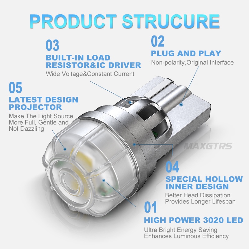 Set 2 đèn LED MAXGTRS T10 194 168 W5W 3020 chip trắng/ đỏ/ vàng thay thế cho đèn biển số DRL đọc sách bên trong xe hơi