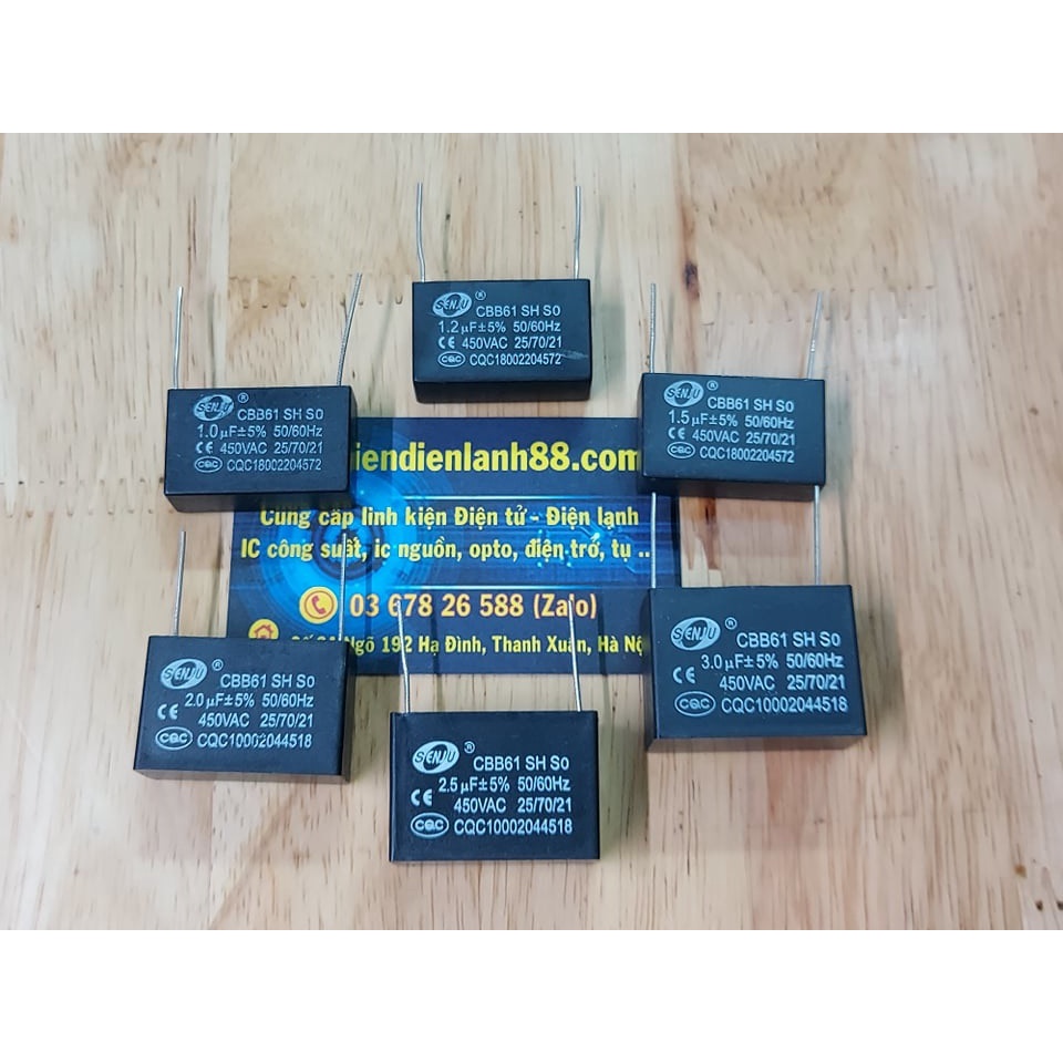 Tụ quạt 1uf 1.2uf 1.5uf 2uf 2.5uf 3uf 450v Chân Kim hàn mạch mới chính Hãng 100%.